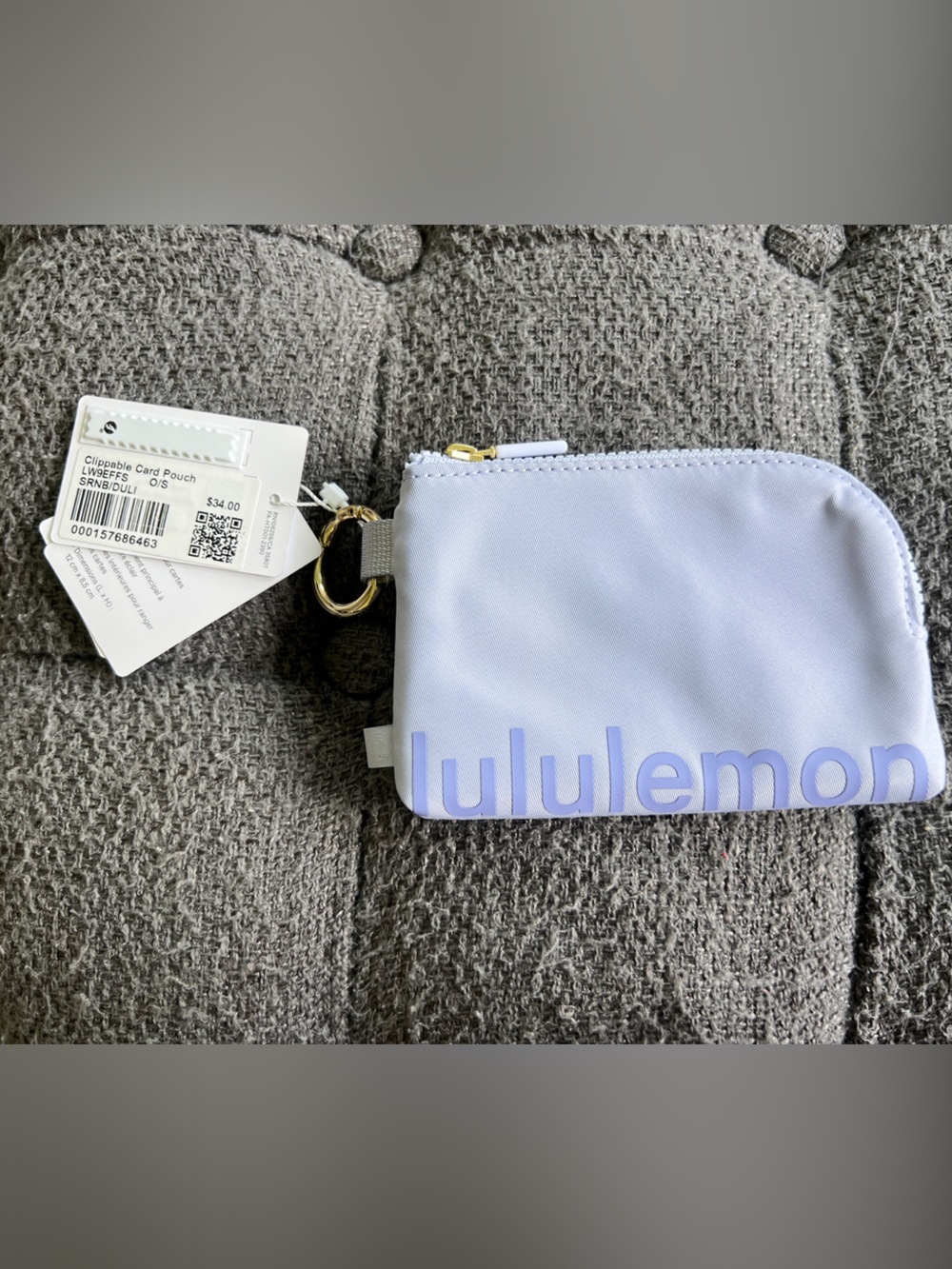 lululemon athletica light lavender zip card pouch with gold hardware